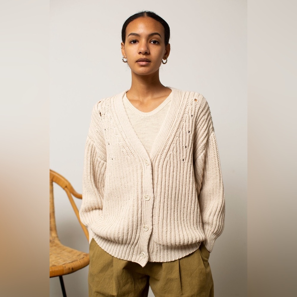 Micaela Greg Coto Cotton Knit Cardigan Off White Vanilla Size Medium
